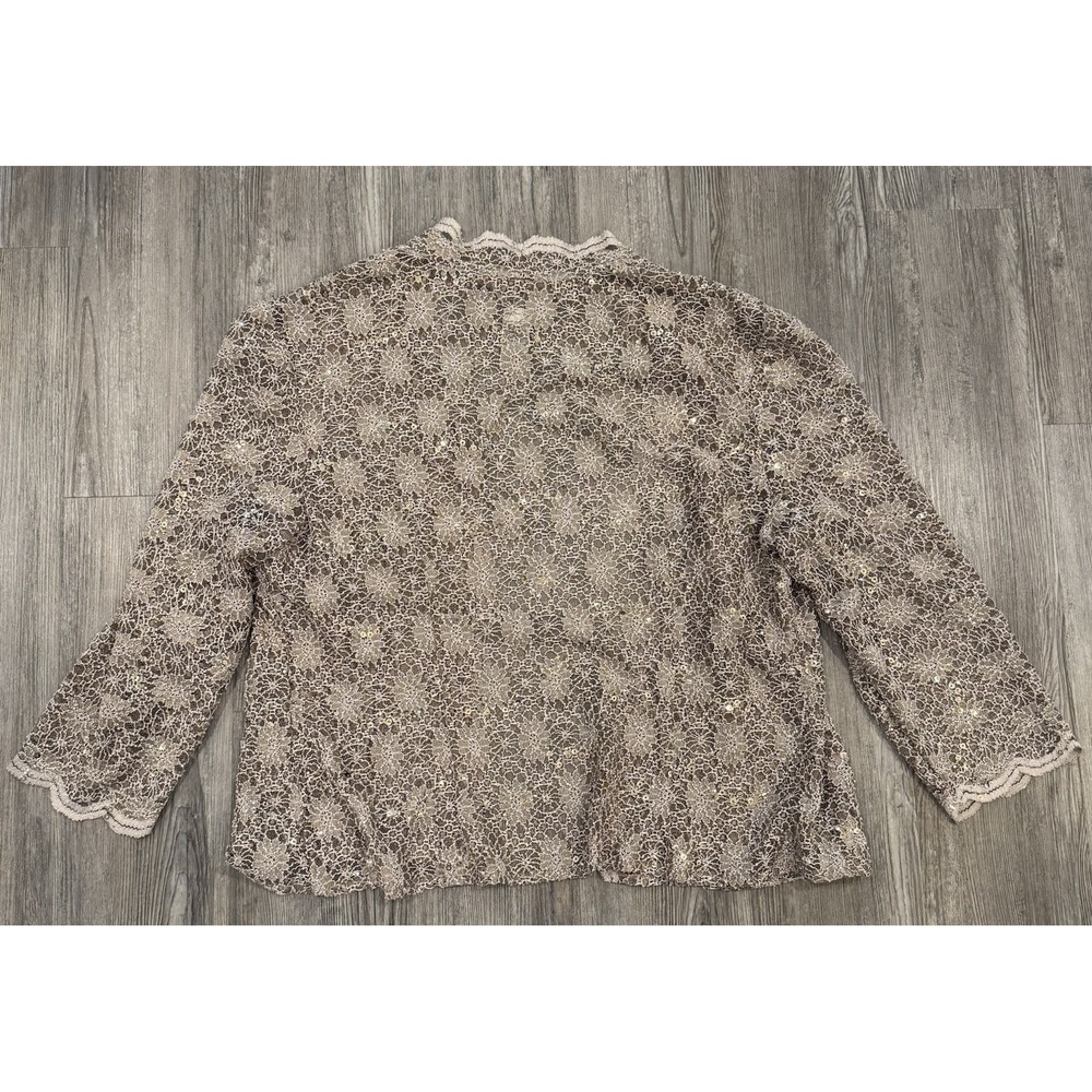 Alex Evenings Women 14 Sequin Lace Jacket Taupe Champagne 3/4 Sleeve Formal - Picture 2 of 9